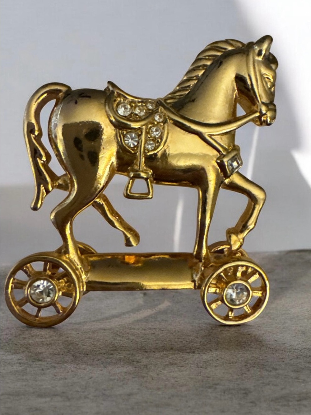 Gold Horse Pull Toy Decorative Figurine - Gold